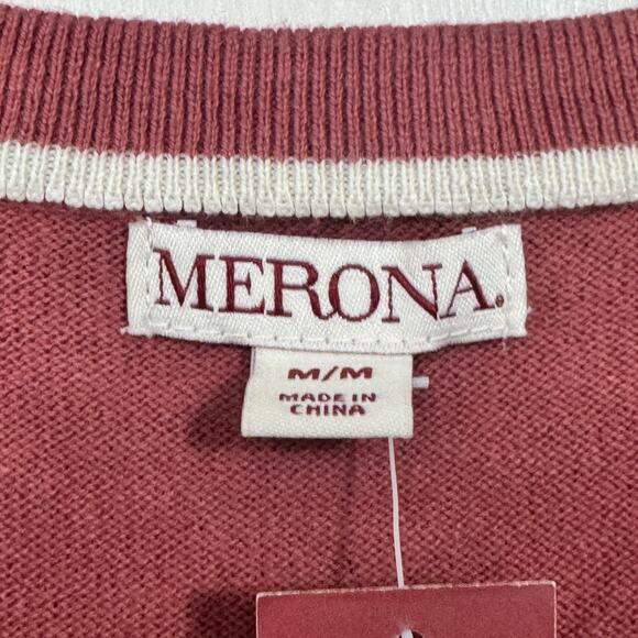 Merona Sweater Womens Medium Red V Neck Pullover 100% Cotton Lightweight New - Picture 4 of 12